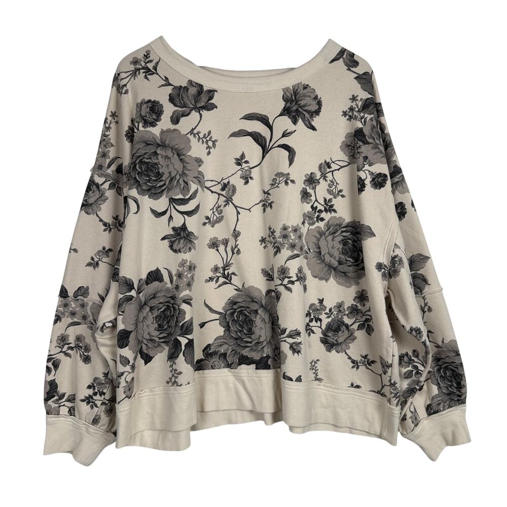 Festi Torrid Raw Edge Pullover Sweater Sweatshirt Cream Floral - Plus Size 2